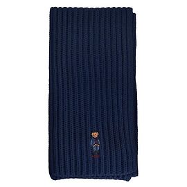 Ralph Lauren Solid Denim Bear Rib Knit Scarf Black