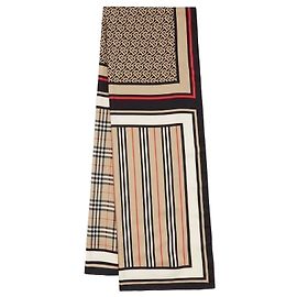 Burberry Monogram Icon Stripe and Check Print Silk Scarf Multiple colors