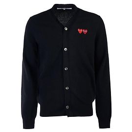 Comme Des Garcons Double Heart Patch Wool Cardigan Black