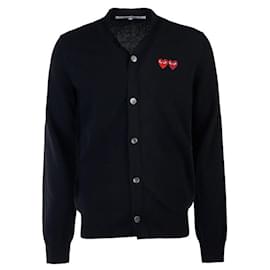 Comme Des Garcons Wollstrickjacke mit Double Heart Patch Schwarz