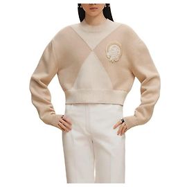 Hermès Langarm-Kaschmirpullover für Damen aus Strick Blanc Nautirelle Orange