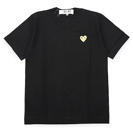 Comme Des Garcons Kurzärmeliges T-Shirt mit goldenem Herz-Patch für Herren Schwarz