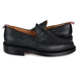 Thom Browne Three Stripe Tab Pebble Grain Leather Loafer (Black) Black