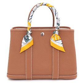 Hermès Set Borsa Tote Garden Party Gold e Twilly Marrone