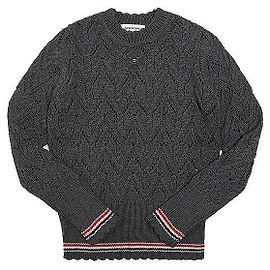Thom Browne Pointelle Merinowolle Pullover Grau Strick Damen Braun