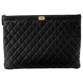 Chanel Caviar Gold Boy Clutch Large Schwarz