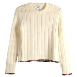 Thom Browne Strickpullover mit Rundhalsausschnitt und Nadelrippenstrick Weiß