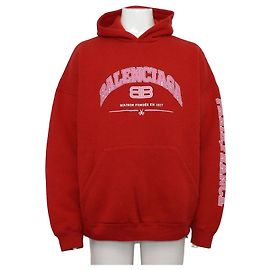 Balenciaga Roter Fleece-Kapuzenpullover Red Artwork Herren T-Shirt Rot