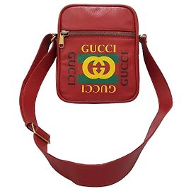 Gucci Logo Print Messenger Bag Red
