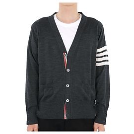 Thom Browne Asymmetrischer V-Ausschnitt Wollcardigan für Herren (Dunkelgrau) Schwarz