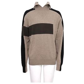 Hermès Rayures Colorblock Wool Neck Polo Shirt for Men Orange