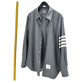 Thom Browne Front Snap Piped Wool Shirt Gray Brown