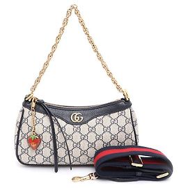 Gucci Bolsa de ombro e bolsa transversal GG Supreme Ophidia Small com corrente dourada Azul