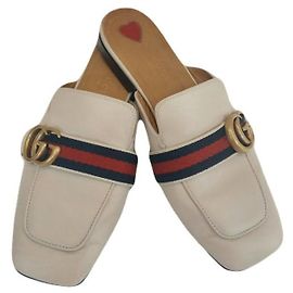 Gucci Mule PEYTON em couro branco com faixa Web GG para mulher Branco
