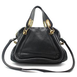 Chloé Bolsa de ombro Paraty Medium em couro preto com banho de ouro Preto