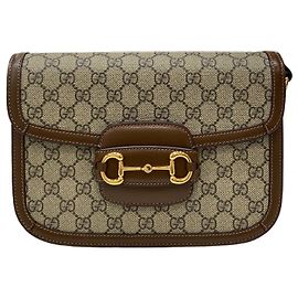 Gucci Borsa a Spalla Horsebit GG Medium Marrone Marrone