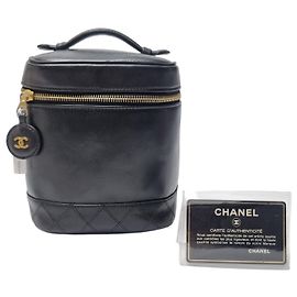 Chanel Lambskin Cosmetic Vanity Bag Black