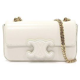 Céline Bolsa de ombro Triomphe em couro de vitelo branco brilhante com corrente dourada Branco