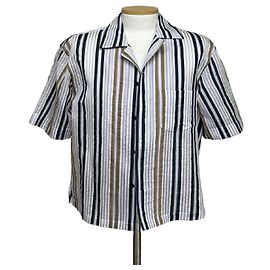 Camicia a maniche corte in cotone a righe Acne Marrone