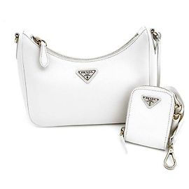 Prada Bolsa Hobo Crossbody em Saffiano com Multi Chain Branco