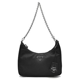 Prada Bolsa Hobo em tecido Re-Nylon com alça de corrente Preto