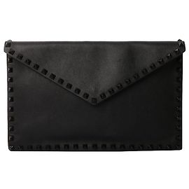 Valentino Rockstud Envelope Clutch Bag Black