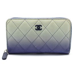 Chanel Gradient Quilted Leather Classic Logo Zipper Wallet Blue