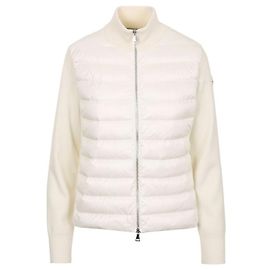 Moncler Gesteppter Wollstrickjacke mit Reißverschluss für Damen Weiß