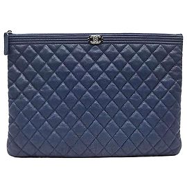 Chanel Caviar Boy Clutch Large Blue