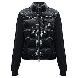 Moncler Gesteppter Wollstrickjacke mit Reißverschluss für Damen Schwarz Schwarz
