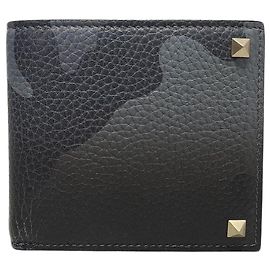 Valentino Grey Camo Rockstud Leather Wallet Brown