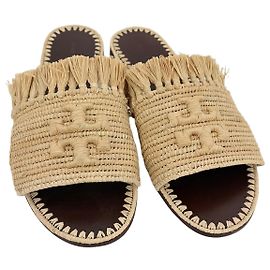 Tory Burch Mule Slide en Raffia Marron