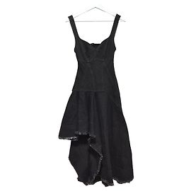 Alexander Mcqueen Asymmetrisches Denim-Midikleid Schwarz