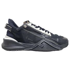 Fendi Sneakers basse in nylon e pelle nera Flow Nero