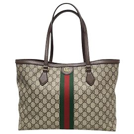 Gucci Cabas GG Supreme Ophidia Web Shopper Bag Taille M Marron