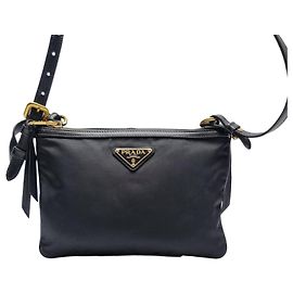 Prada Bolsa transversal de nylon com duplo zíper (Novo modelo) Preto