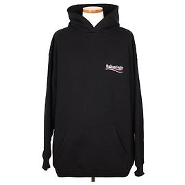 Balenciaga Kapuzenpullover mit Wave Logo Stickerei Neues Modell Schwarz