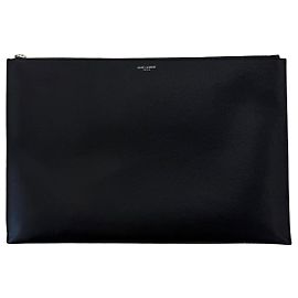Saint Laurent Leather Large Clutch Black Black