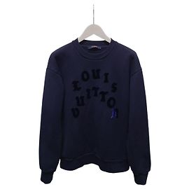Louis Vuitton Dark Blue Lettering Logo Pullover Crewneck Knit Blue