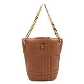 Burberry Bolsa Bucket acolchoada em couro Marrom Maple com corrente dourada Marrom