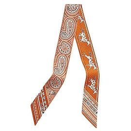 Hermès Lenço Twilly de seda Cheval de Coeur Bandana para mulher Branco