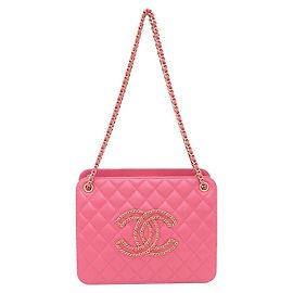Chanel Bolso de hombro tipo acordeón con logotipo CC Rosa