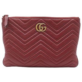 Gucci Clutch Red Matelassé Chevron GG Marmont Rot