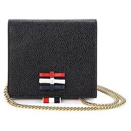 Thom Browne Three Bow Pebble Grain Chain Strap Black Women's Card Wallet Black