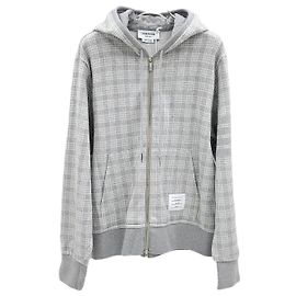 Thom Browne Checked Jacquard Hooded Zip-Up Silvery