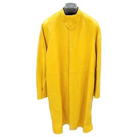 Prada Yellow Nappa Leather Triangle Logo Trench Coat Yellow