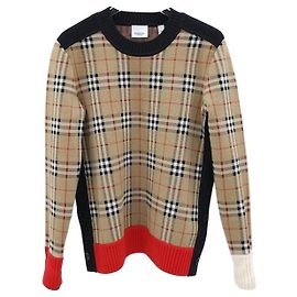 Burberry Beigefarbener Wolle-Jacquard-Strick Mehrfarben