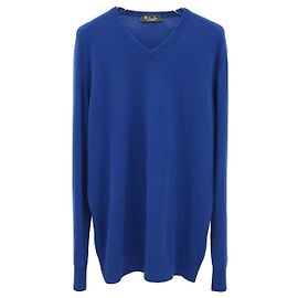Loro Piana Jersey de cachemira azul con cuello en V Azul