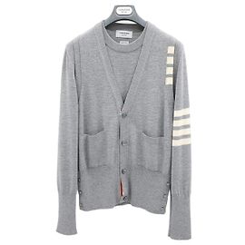 Thom Browne Diagonal Arm Band Merino Wolle Weste Strickjacke Silber