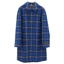 Gucci Canvas Tartan Check Reversible Wool Coat Blue